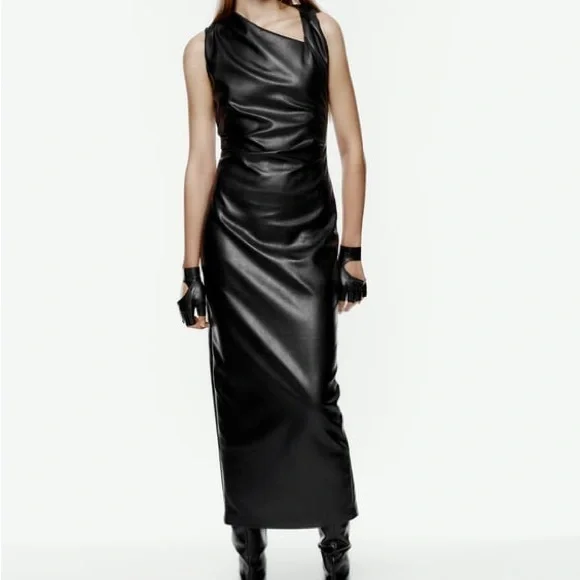 ZARA FAUX LEATHER MIDI DRESS - Picture 1 of 2